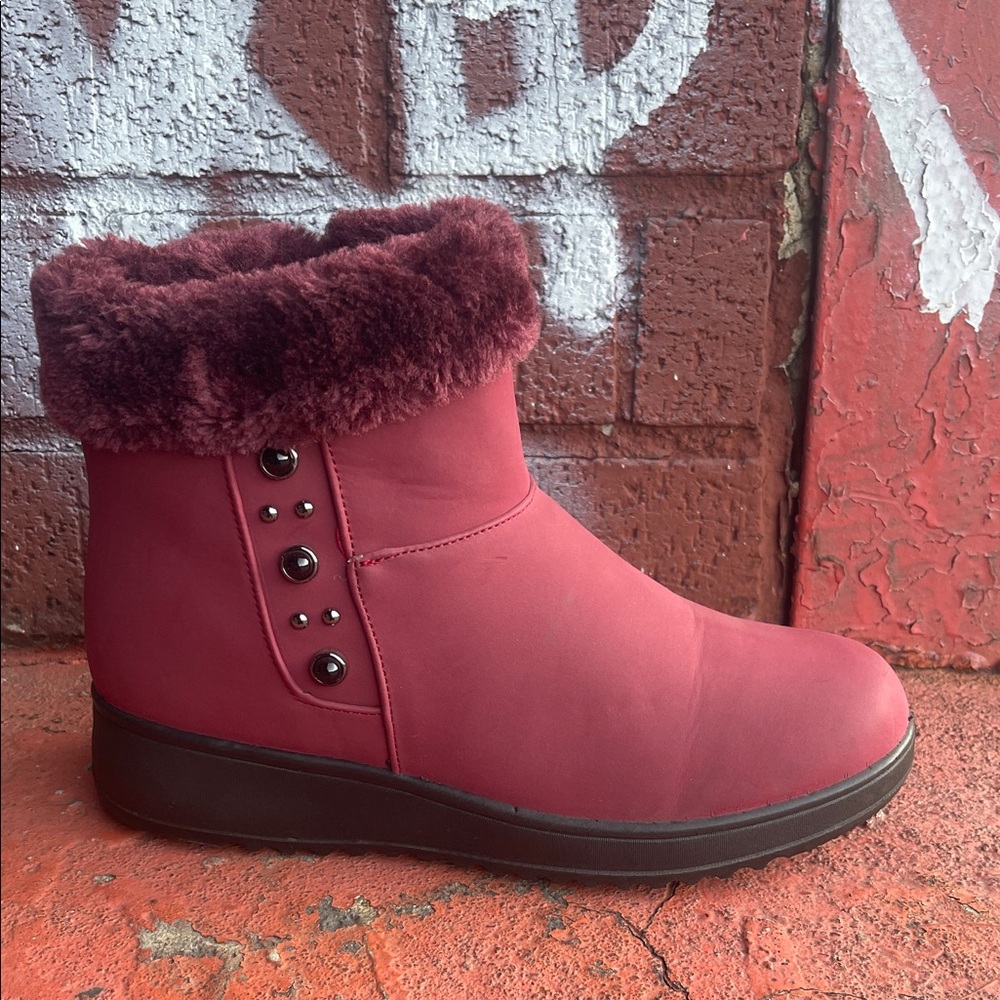 Women's Red Fur-Lined Ankle Boots